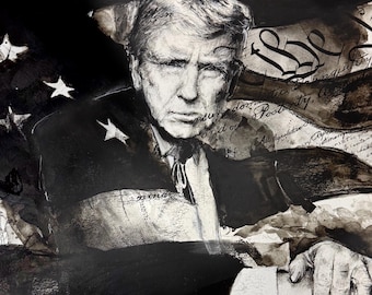 Original Charcoal Ink Portrait Drawing Donald J Trump – 18x24 Inch Signed Artwork