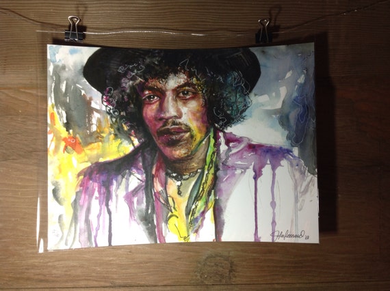 by Jenna Lee Leonard HEAVEN AND HELL watercolor print of Jimi Hendrix