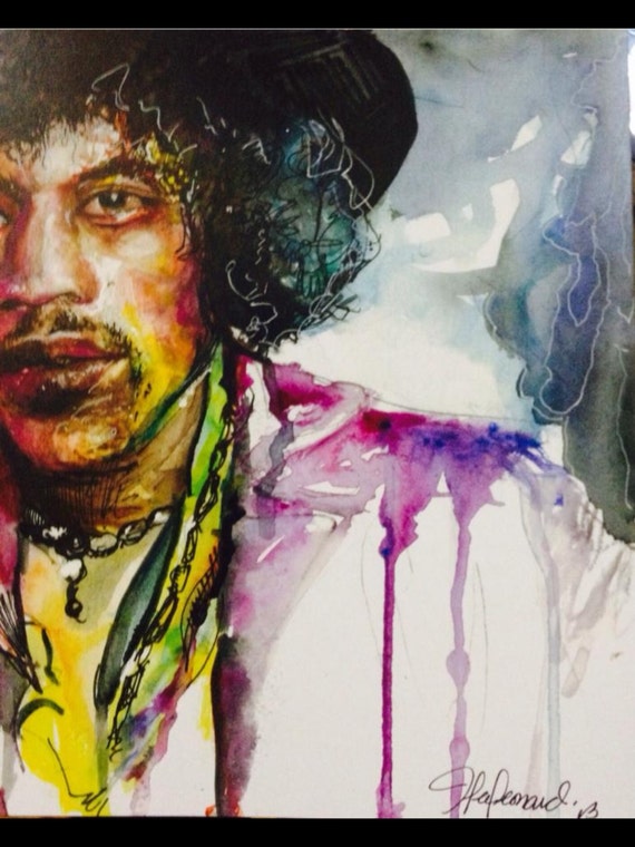 by Jenna Lee Leonard HEAVEN AND HELL watercolor print of Jimi Hendrix