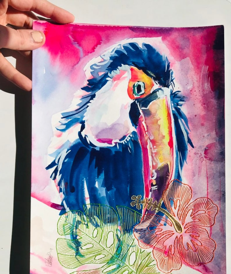 The Toucan Watercolor Painting and Embroidery collaboration with Kendall