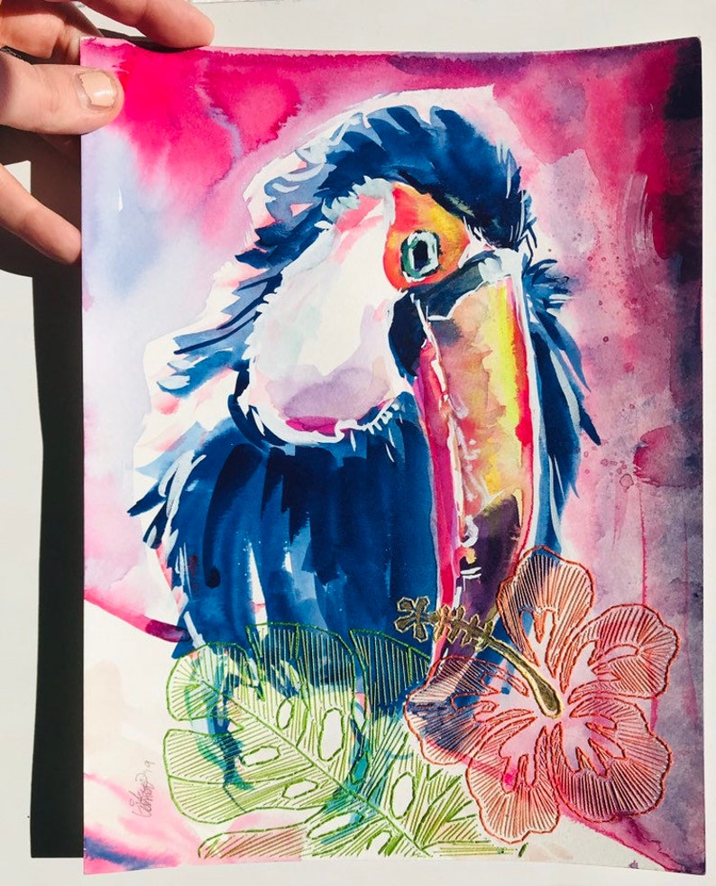 The Toucan Watercolor Painting and Embroidery collaboration with Kendall