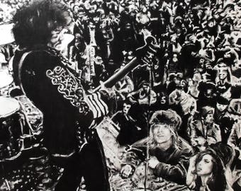 Time Machine, Woodstock, 27 Club, 11x14" Original Limited Edition Print Jimi Hendrix, Amy Winehouse, Kurt Cobain