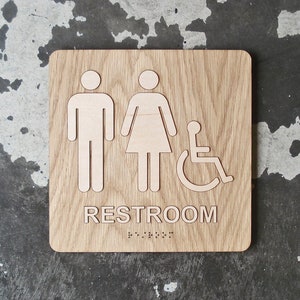 ADA Square Restroom Bathroom Sign - Modern Signage - 8"x8" Size - Various Finishes - Contemporary Decor - Braille & Handicap Accessible