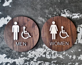 ADA Braille Restroom Sign Set - Men Women Handicap Bathroom - 9" Diameter - 2 Signs - Americans with Disabilities