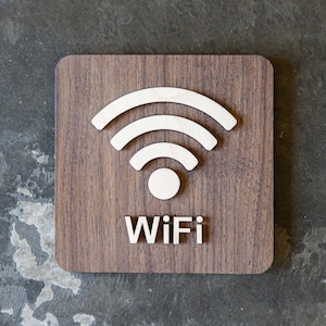 Free Wifi Wireless Internet Sign - Various Sizes & Finishes Available - Modern Wood Signage - Cafe Coffee Shop and Restaurant Signs