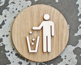 Trash Bin Disposal Office Sign - 6", 9" or 12" Size - Garbage Symbol Sign - Recycle & Refuse Signs - Various Finishes Available