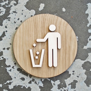 Trash Bin Disposal Office Sign - 6&quot;, 9&quot; or 12&quot; Size - Garbage Symbol Sign - Recycle & Refuse Signs - Various Finishes Available