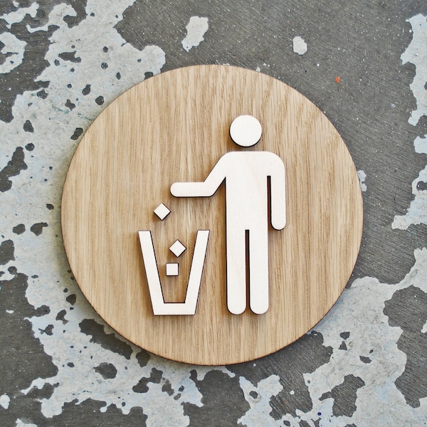 Trash Bin Disposal Office Sign - 6", 9" or 12" Size - Garbage Symbol Sign - Recycle & Refuse Signs - Various Finishes Available