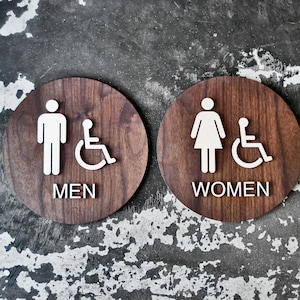 ADA Braille Restroom Sign Set - Men Women Handicap Bathroom - Various Sizes and Shapes - 2 Signs - Americans with Disabilities