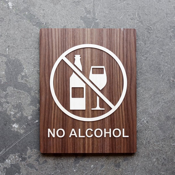 No Alcohol Beyond This Point Sign - Bar & Restaurant Signs - 7"x9" Wood Signage  - 1 Sign - Many Wood Finishes - Hotel Signage - No Drinking