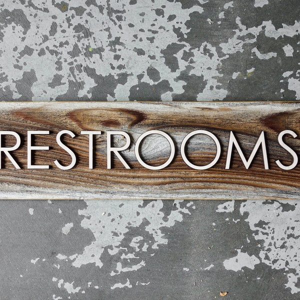 Reclaimed Barnwood Restroom Sign - Rustic Bathroom Decor - Raised Tactile Font - Authentic Weathered & Aged Wood