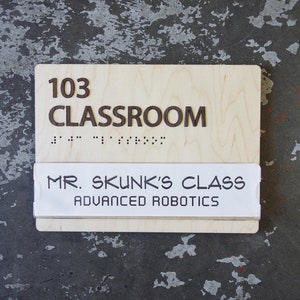 Changeable Insert Wood Room Sign - Custom Classroom with Braille - Window Insert Office Sign - 6&quot;x8&quot; - Personalized Conference Room Signage