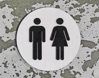 Black & White Unisex Restroom Sign - Various Sizes - White Wash Oak Wood - Black Acrylic - Elegant Modern Bathroom Decor - Can Customize