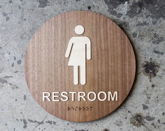 Gender Neutral Wood Restroom Sign - Various Wooden Finishes - Unisex Non Binary Bathroom - ADA Accessible Braille - Handicap & Family Styles