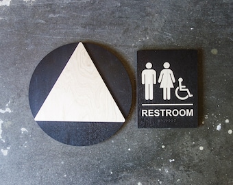 Unisex Title 24 Restroom Signs - ADA Unisex Bathroom Set - 2 Signs - California & New York Standards - Grade 2 Braille - AB 1732 Signage