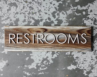 Reclaimed Barnwood Restroom Sign - Rustic Bathroom Decor - Raised Tactile Font - Authentic Weathered & Aged Wood