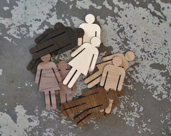 High Quality 3D Restroom People  - WC Signage - 8&quot; Male & Female Set - Modern Bathroom Loo Set - Raised Wood Figures in Many Finishes