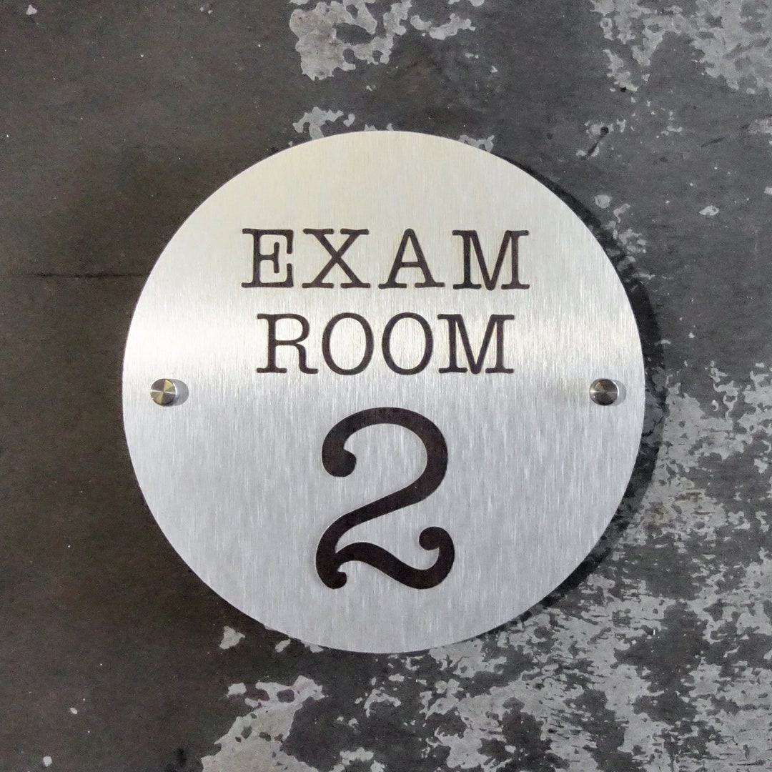 Metal Exam Room Number Sign 9 X 9 Round Directional Way Finding Brushed