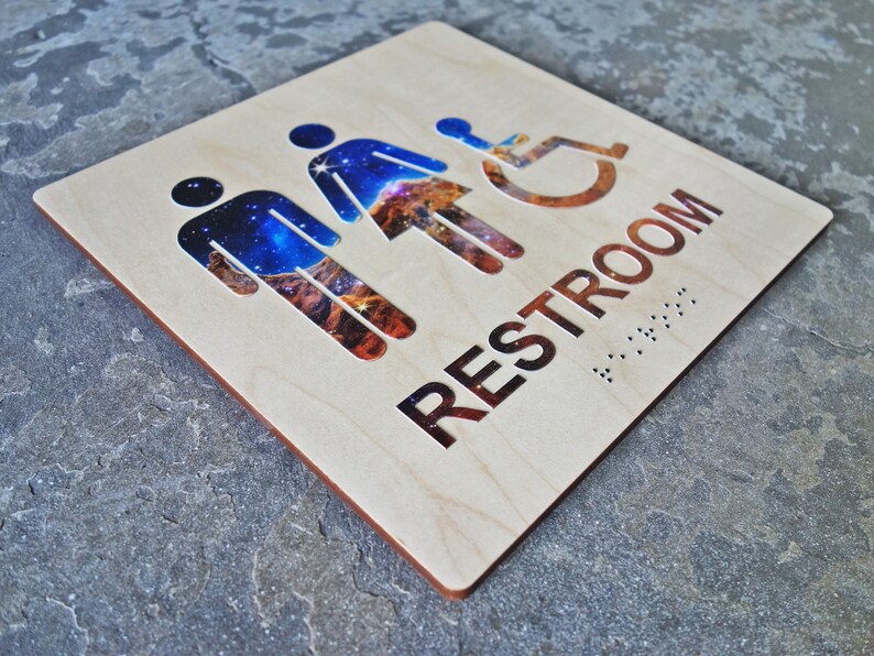 ADA Braille Restroom Bathroom Sign - Space Galaxy Motif - 8