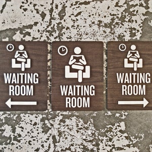 Waiting Room Doctor Office Sign - Directional Arrows -  9&quot; x 12&quot; Size - Patient Area - Modern Reception Signage - Many Wood Options