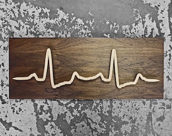 The ORIGINAL Custom EKG Heartbeat Wood Sign - Unique Design - Personalized Human & Animal Tribute Memorial Gift - 30x12 Size - Many Finishes