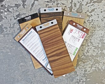 TEN (10) Custom Wood Menu Cocktail Boards - Various Wood Finishes - Full Color Text - 4.5"x12" Size - Customizable - Bar Restaurant or Spa
