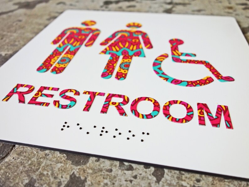 ADA Colorful Restroom Bathroom Sign - Geometric Design - 8