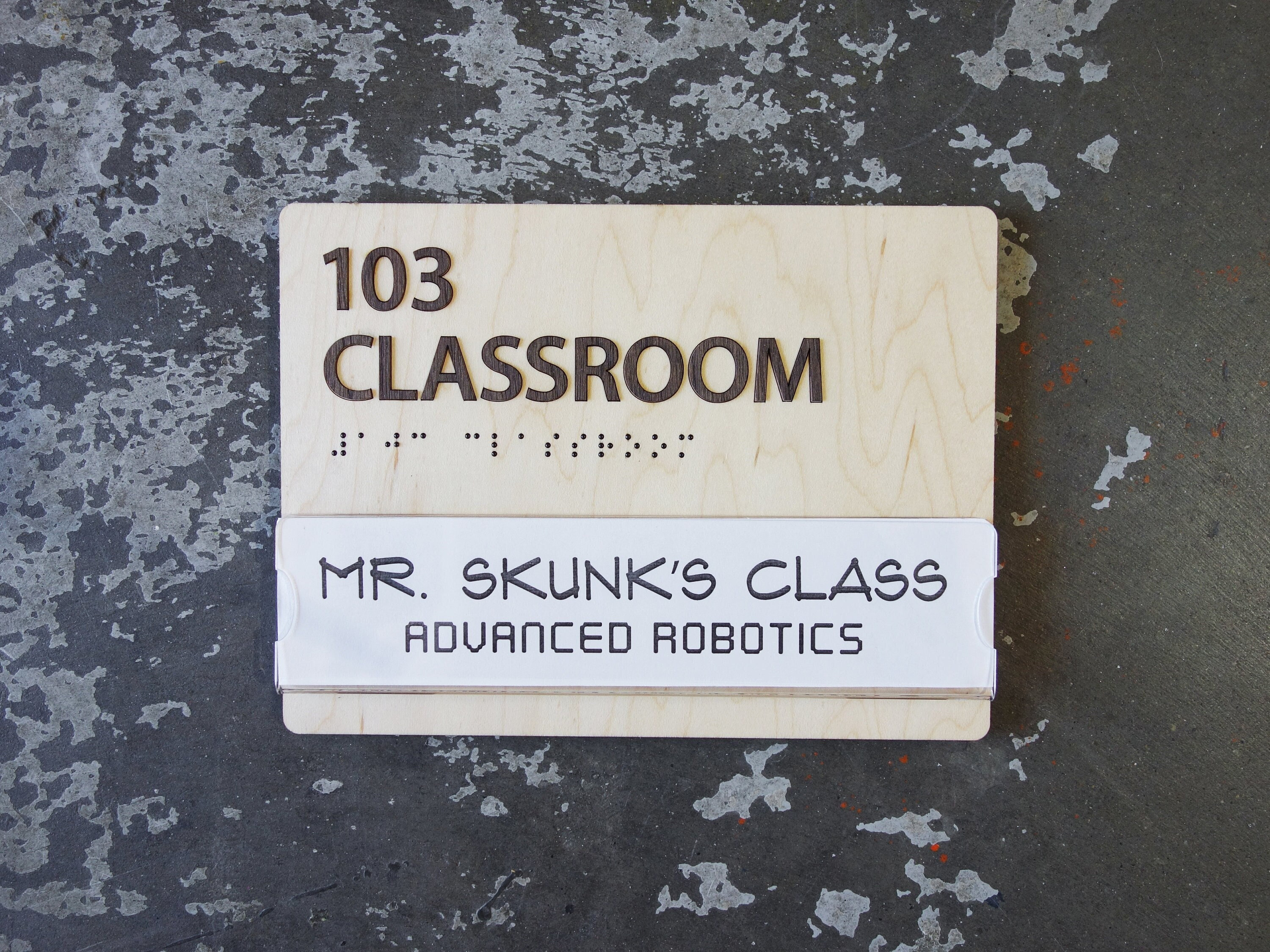 Changeable Insert Wood Room Sign - Custom Classroom With Braille ...