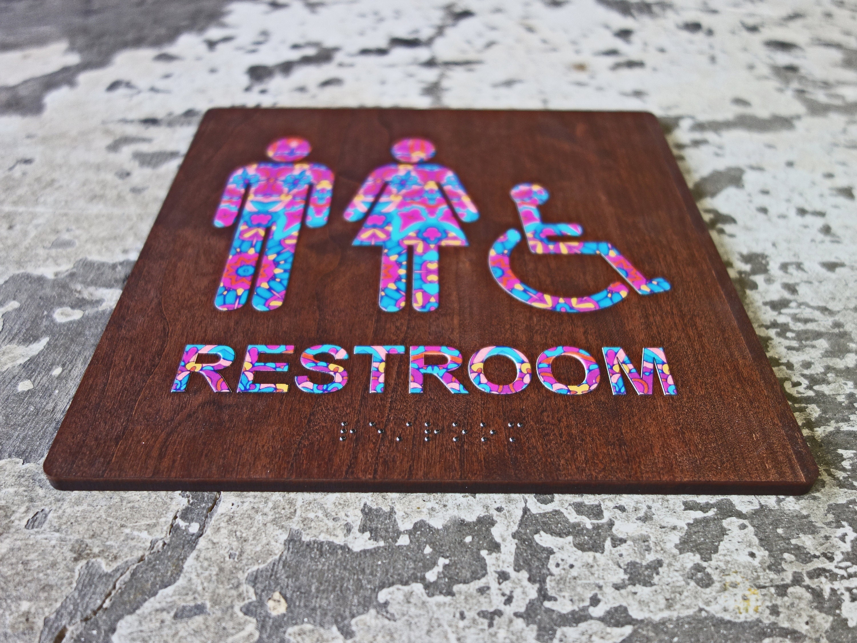 ADA Handicap Restroom Bathroom Sign - Floral Design - 8