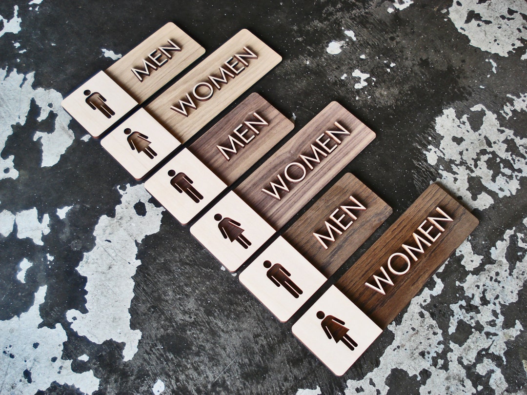 Men & Women Bathroom Wood Sign Set - 3