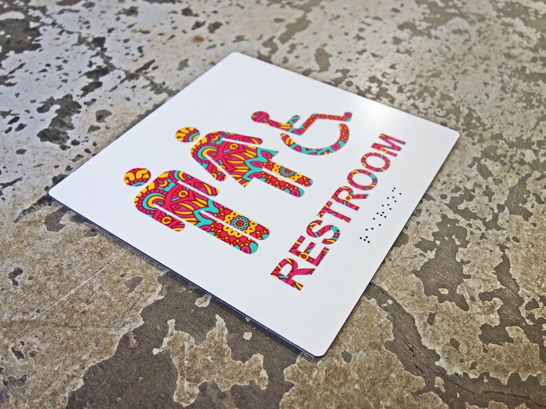 ADA Colorful Restroom Bathroom Sign - Geometric Design - 8