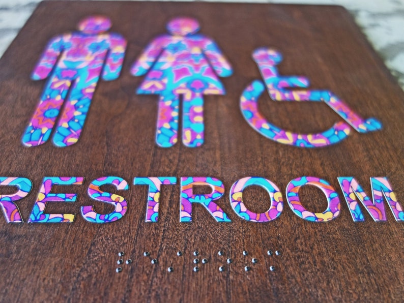 ADA Handicap Restroom Bathroom Sign - Floral Design - 8