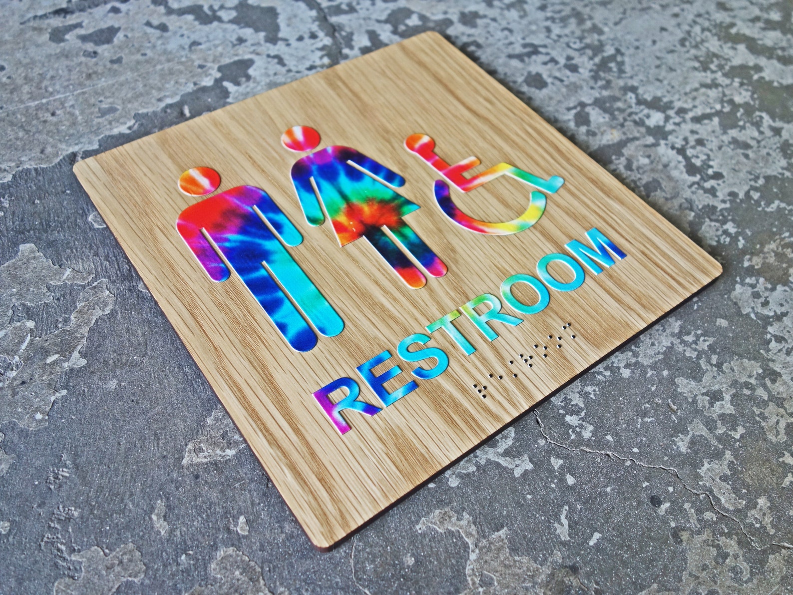 Colorful ADA Restroom Bathroom Sign - Tie Dye Design - 8