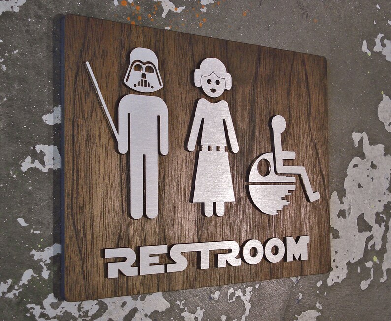 Star Wars Inspired Bathroom Sign Dark Walnut & Brushed Metal Etsy
