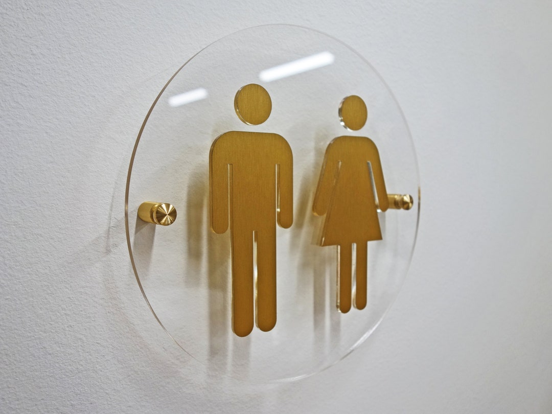Floating Gold Unisex Restroom Sign - Men Women Handicap Bathroom ...