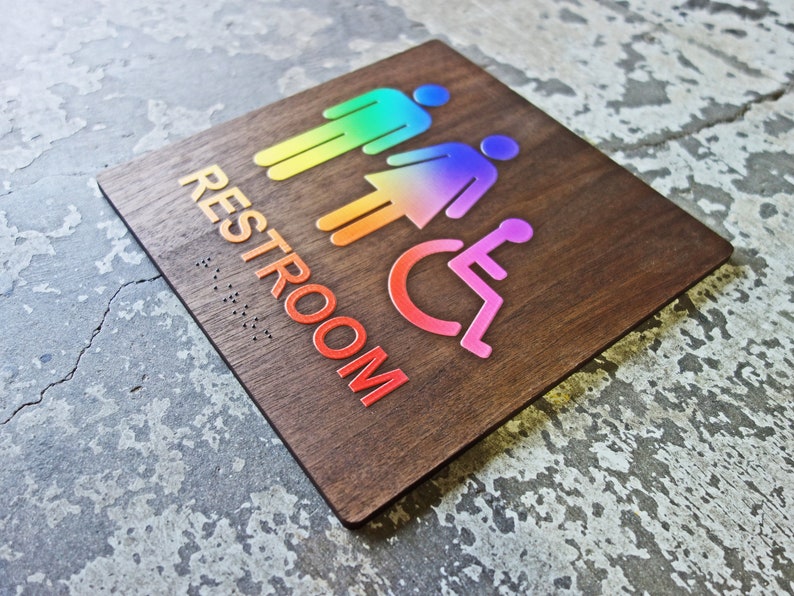 ADA Rainbow Restroom Bathroom Sign - Color Spectrum Design - 8"x8" Size ...