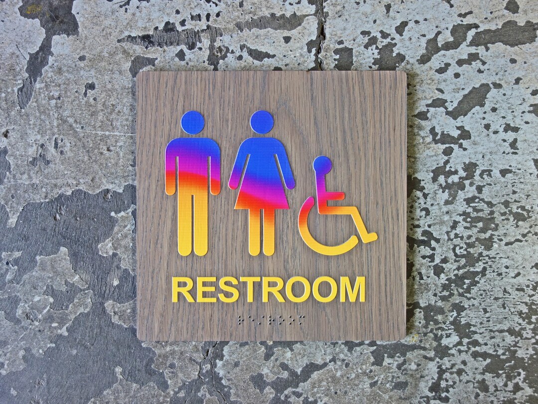 ADA Ombre Restroom Bathroom Sign - Geometric Design - 8"x8" Size - Chic ...