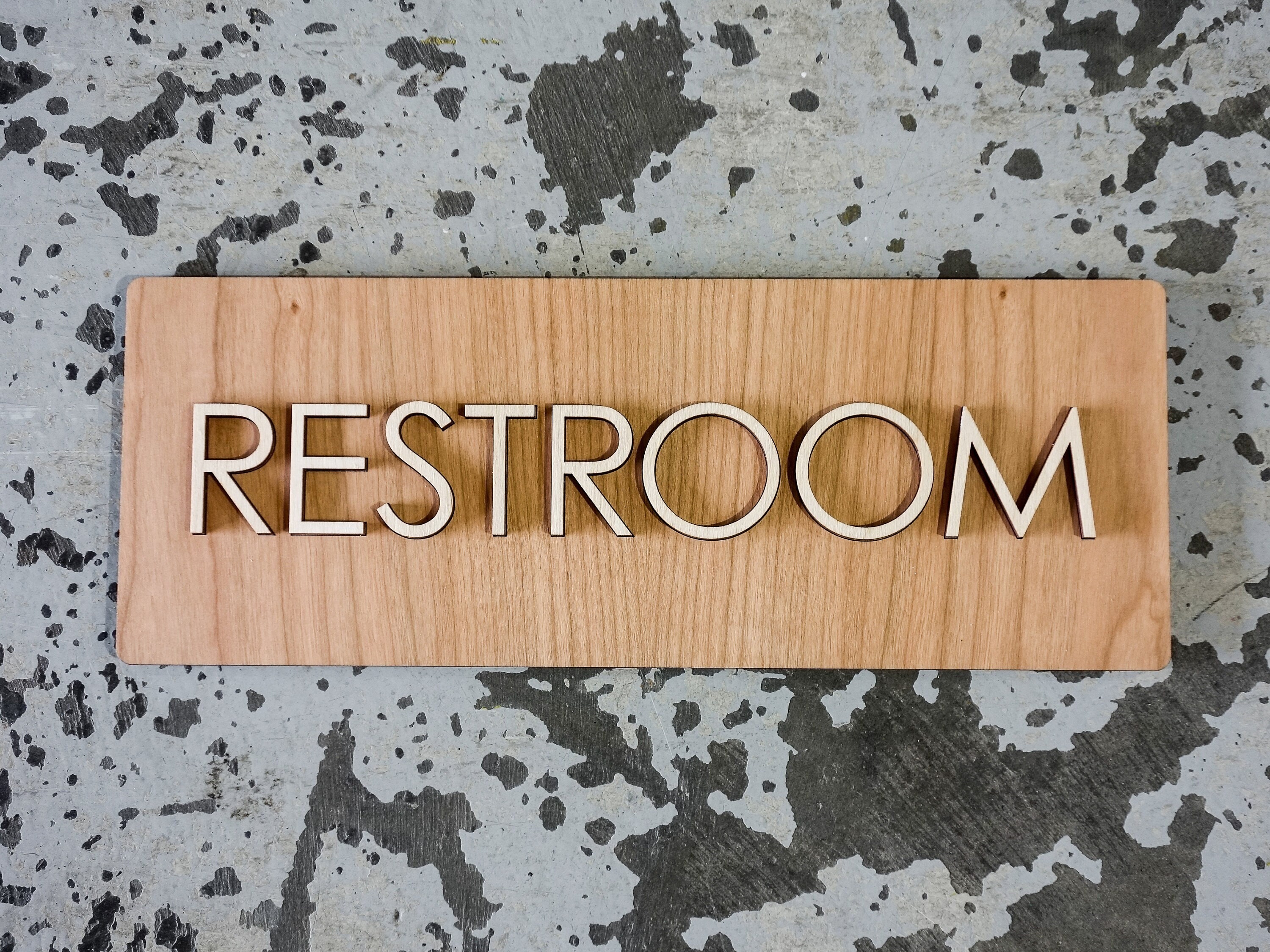 Modern Raised Text Restroom Sign - Various Wood Finishes - Raised Birch Text - Simple Wood Design - 8"-24"+ Sizes Available
