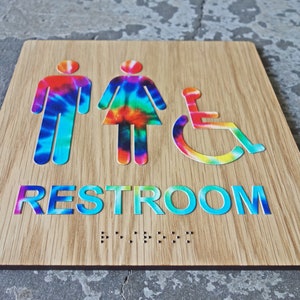 Colorful ADA Restroom Bathroom Sign - Tie Dye Design - 8
