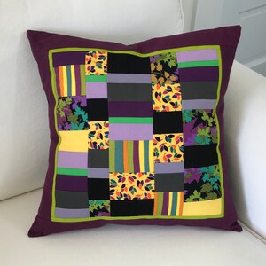 Pillow, Throw Pillow, Accent Pillow, Sofa Pillow, Pillow Cover, cotton, patchwork, green, yellow, orange, purple, modern, stripe, cotton