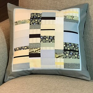 Pillow, Throw Pillow, Accent Pillow, Sofa Pillow, Pillow Cover, cotton, patchwork, white, yellow, gray, black, modern, stripe, 16 in, cotton