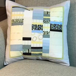Pillow, Throw Pillow, Accent Pillow, Sofa Pillow, Pillow Cover, cotton, patchwork, white, yellow, gray, blue, modern, stripe, 16 in, cotton