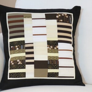 Quilted Pillow, Throw Pillow, Accent Pillow, Sofa Pillow, Pillow Cover, quilt, cotton, pieced, brown, neutrals, black, white, olive, beige