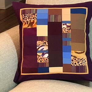 Quilted Pillow, Throw Pillow, Accent Pillow, Sofa Pillow, Pillow Cover, cotton, pieced, brown, blue, tan, purple, modern, striped