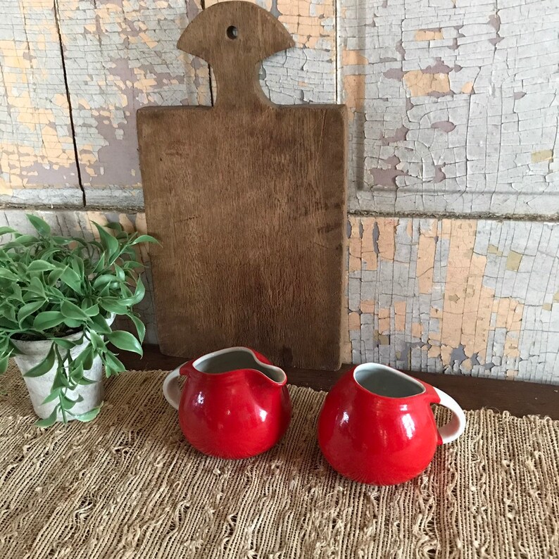 Hall Superior Quality Red Creamer and Sugar Set Farmhouse Vintage Retro Kitchen 1930/'s Collectible