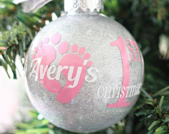 1st Christmas Ornament Baby Girl - Baby's First Christmas - Baby Girl 1st Christmas Ornament - Baby Feet Christmas Ornament