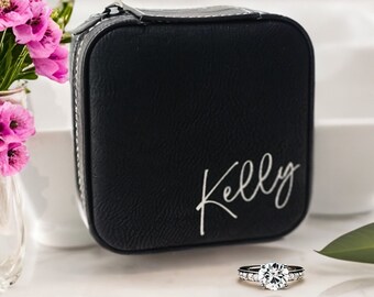 Personalized Engraved Name Travel Jewelry Boxes | Bridesmaid Gifts | Custom Travel Jewelry Case | Wedding Gifts | Bridal Party Gifts