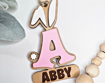 Easter Basket Bunny Name Tag | Personalized Wood Easter Bunny Letter Initial & Name Tags for Kids Easter Baskets | Easter Place Cards