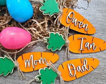 Personalized Easter Basket Name Tag | Custom Carrot Tags for Kids Easter Baskets | Spring | Easter Decorations | Wooden Name Tags for Easter