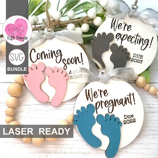 Pregnancy Baby Feet Christmas Ornament Svg Bundle | We're Expecting Ornament Svg | Coming Soon Svg | We're Pregnant Svg | Baby Svg Bundle